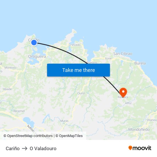 Cariño to O Valadouro map