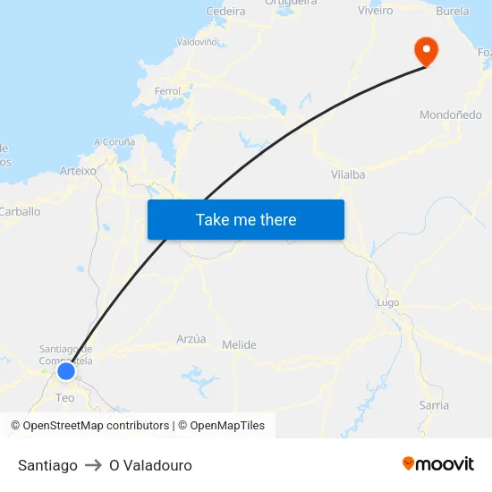 Santiago to O Valadouro map