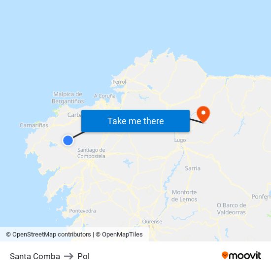 Santa Comba to Pol map