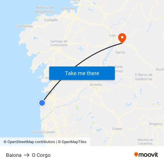 Baiona to O Corgo map