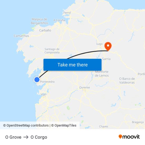 O Grove to O Corgo map