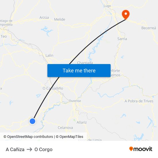 A Cañiza to O Corgo map