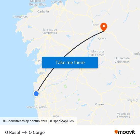 O Rosal to O Corgo map