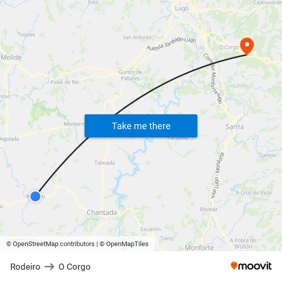 Rodeiro to O Corgo map