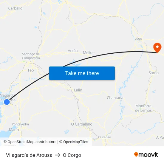 Vilagarcía de Arousa to O Corgo map