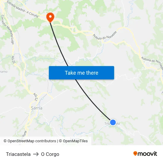 Triacastela to O Corgo map