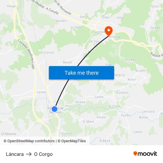 Láncara to O Corgo map