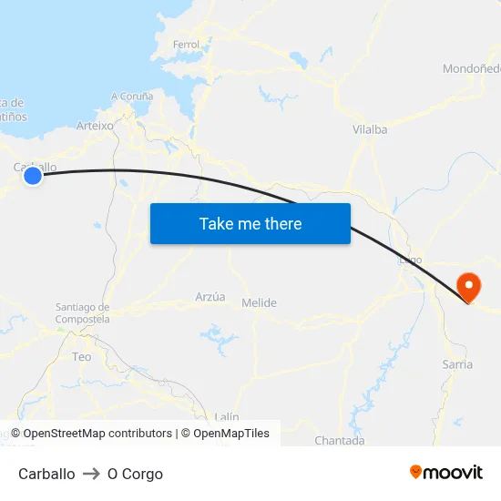 Carballo to O Corgo map