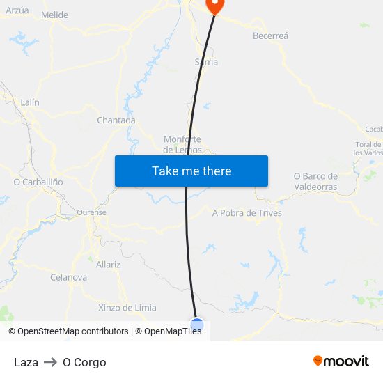 Laza to O Corgo map