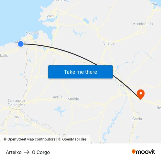 Arteixo to O Corgo map