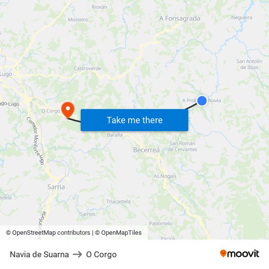 Navia de Suarna to O Corgo map