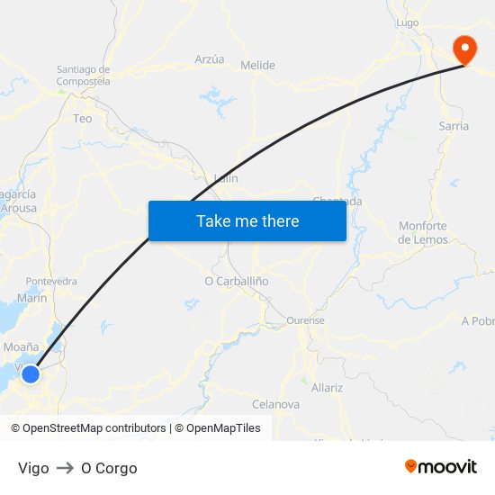 Vigo to O Corgo map