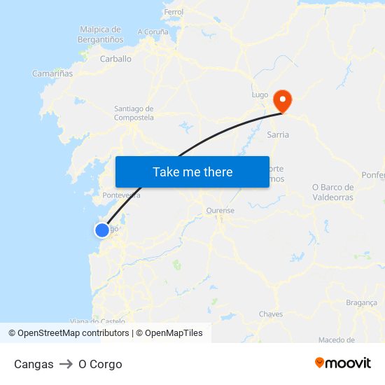 Cangas to O Corgo map