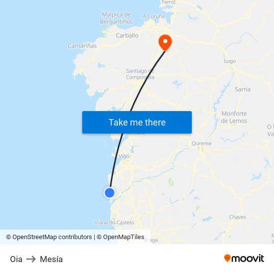 Oia to Mesía map
