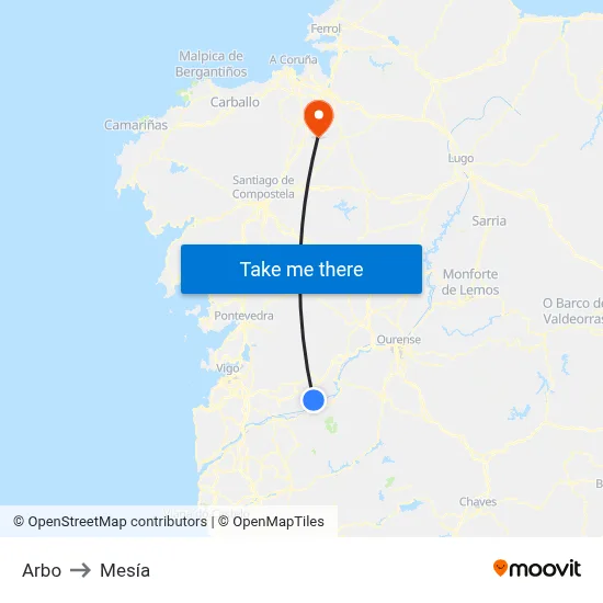 Arbo to Mesía map