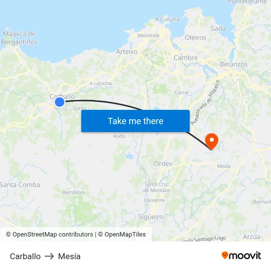 Carballo to Mesía map