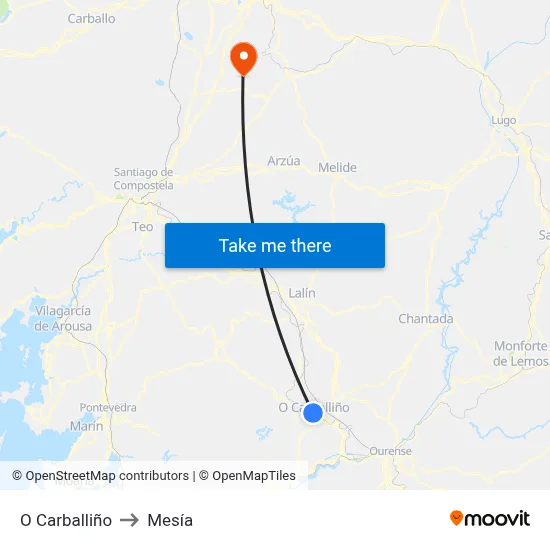 O Carballiño to Mesía map
