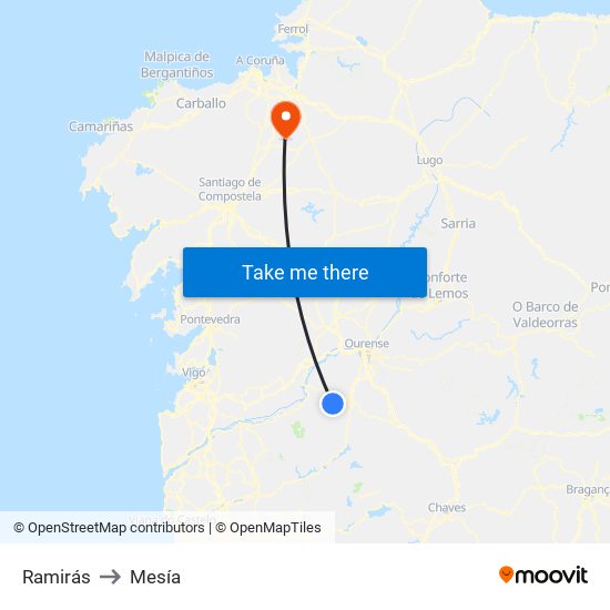 Ramirás to Mesía map