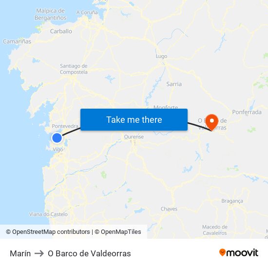Marín to O Barco de Valdeorras map