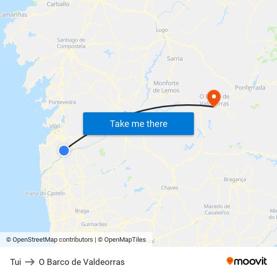 Tui to O Barco de Valdeorras map