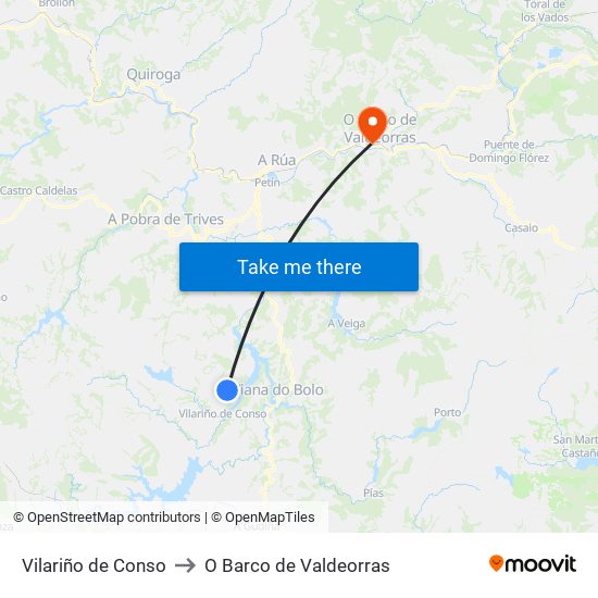 Vilariño de Conso to O Barco de Valdeorras map