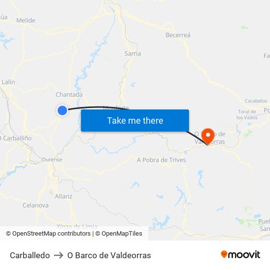 Carballedo to O Barco de Valdeorras map