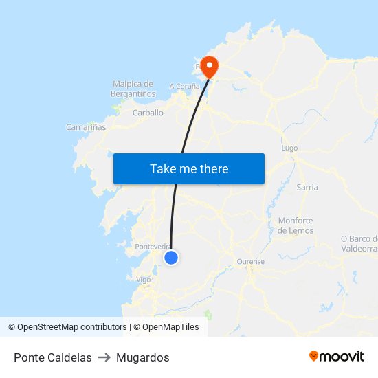 Ponte Caldelas to Mugardos map