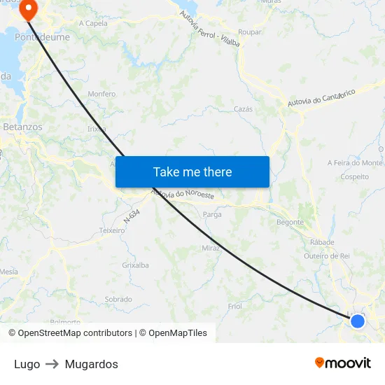 Lugo to Mugardos map