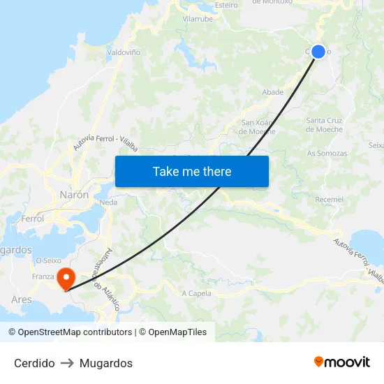 Cerdido to Mugardos map