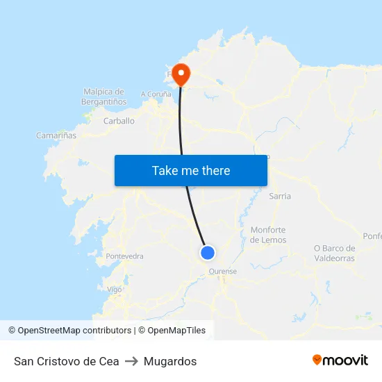 San Cristovo de Cea to Mugardos map