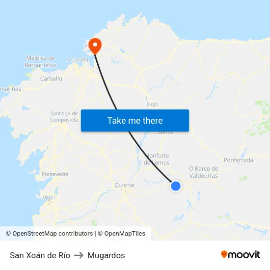 San Xoán de Río to Mugardos map