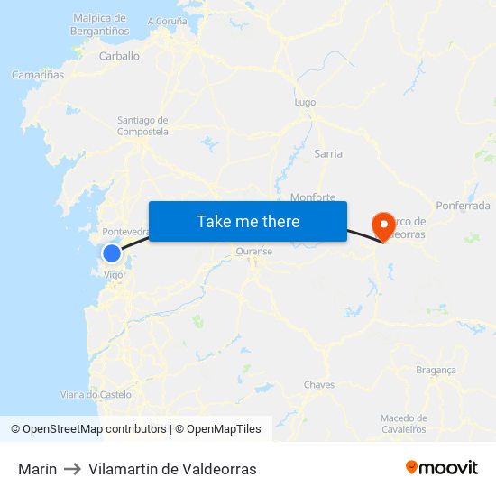 Marín to Vilamartín de Valdeorras map