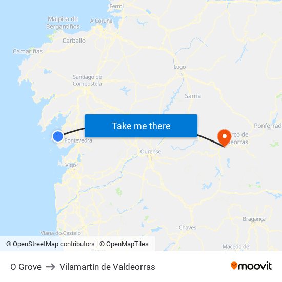 O Grove to Vilamartín de Valdeorras map