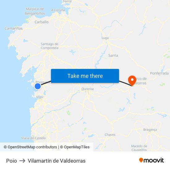 Poio to Vilamartín de Valdeorras map