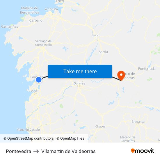 Pontevedra to Vilamartín de Valdeorras map