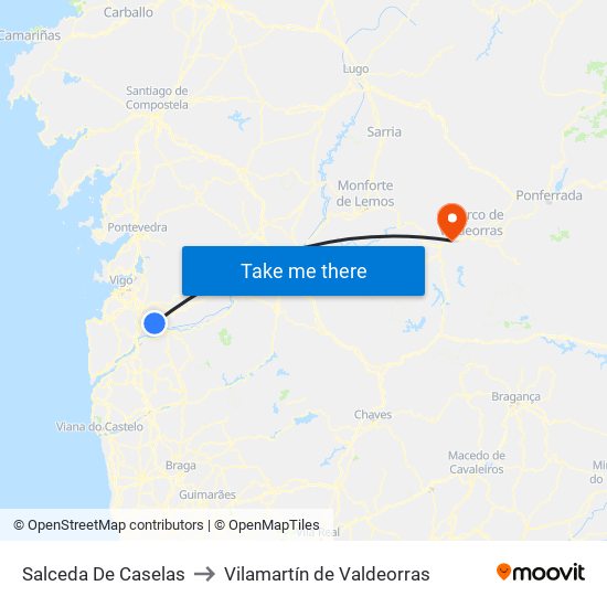 Salceda De Caselas to Vilamartín de Valdeorras map