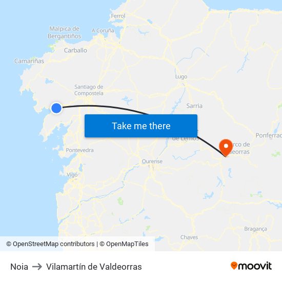 Noia to Vilamartín de Valdeorras map