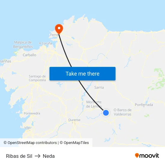 Ribas de Sil to Neda map