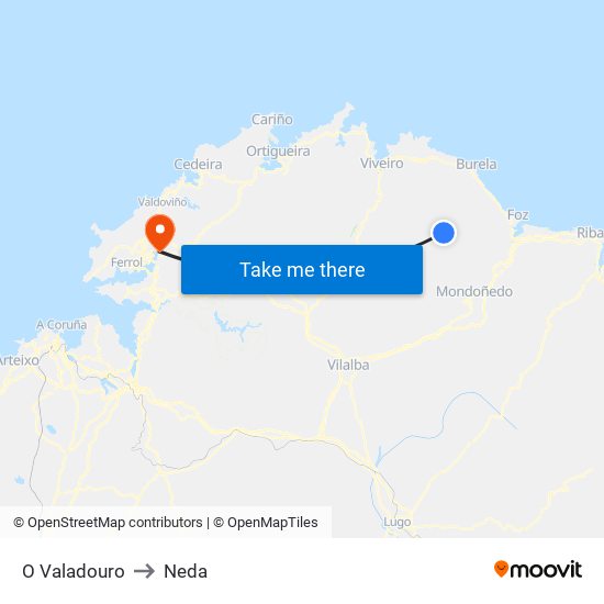 O Valadouro to Neda map