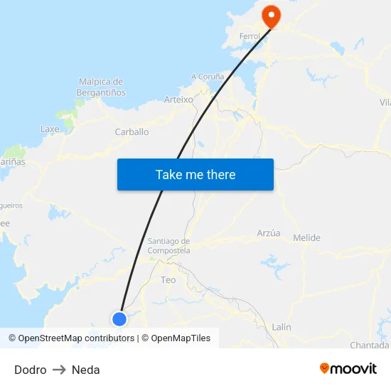 Dodro to Neda map