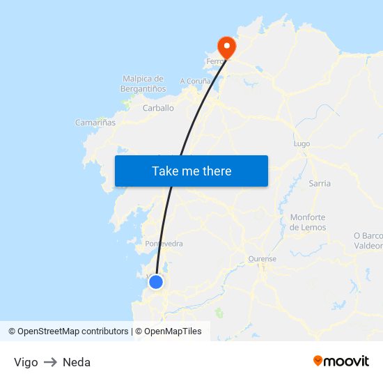 Vigo to Neda map