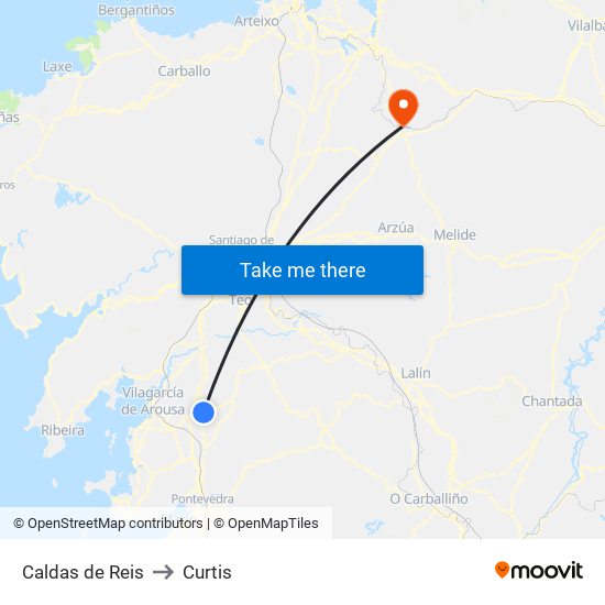 Caldas de Reis to Curtis map