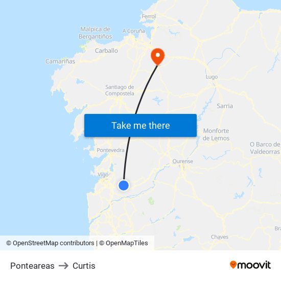 Ponteareas to Curtis map