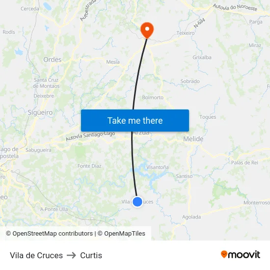 Vila de Cruces to Curtis map
