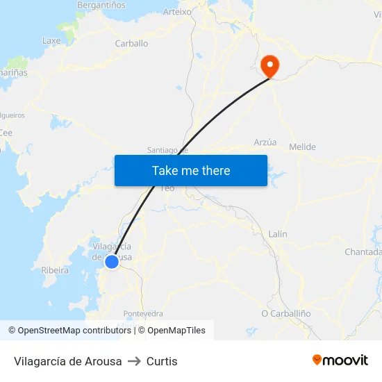 Vilagarcía de Arousa to Curtis map