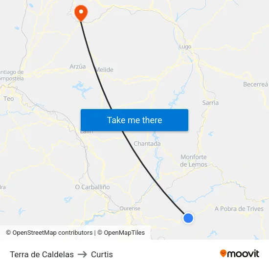 Terra de Caldelas to Curtis map