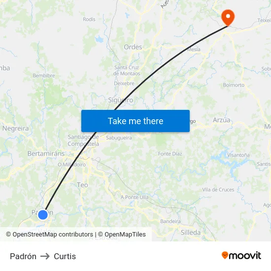 Padrón to Curtis map