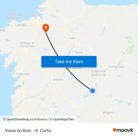 Viana do Bolo to Curtis map