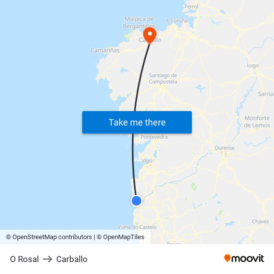 O Rosal to Carballo map