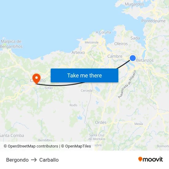 Bergondo to Carballo map